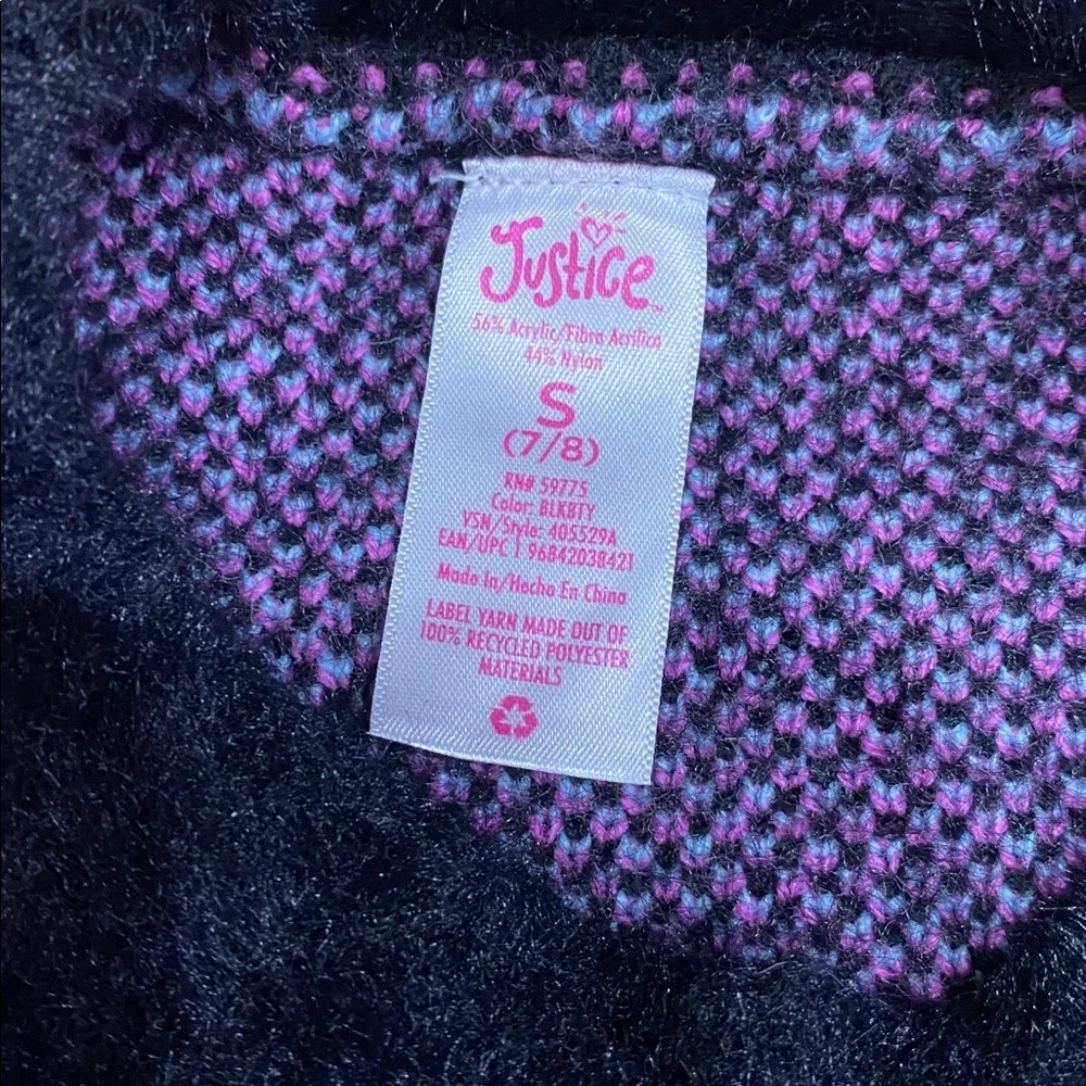 3/$10 Justice Black Sweater with Purple and Blue Floral Design